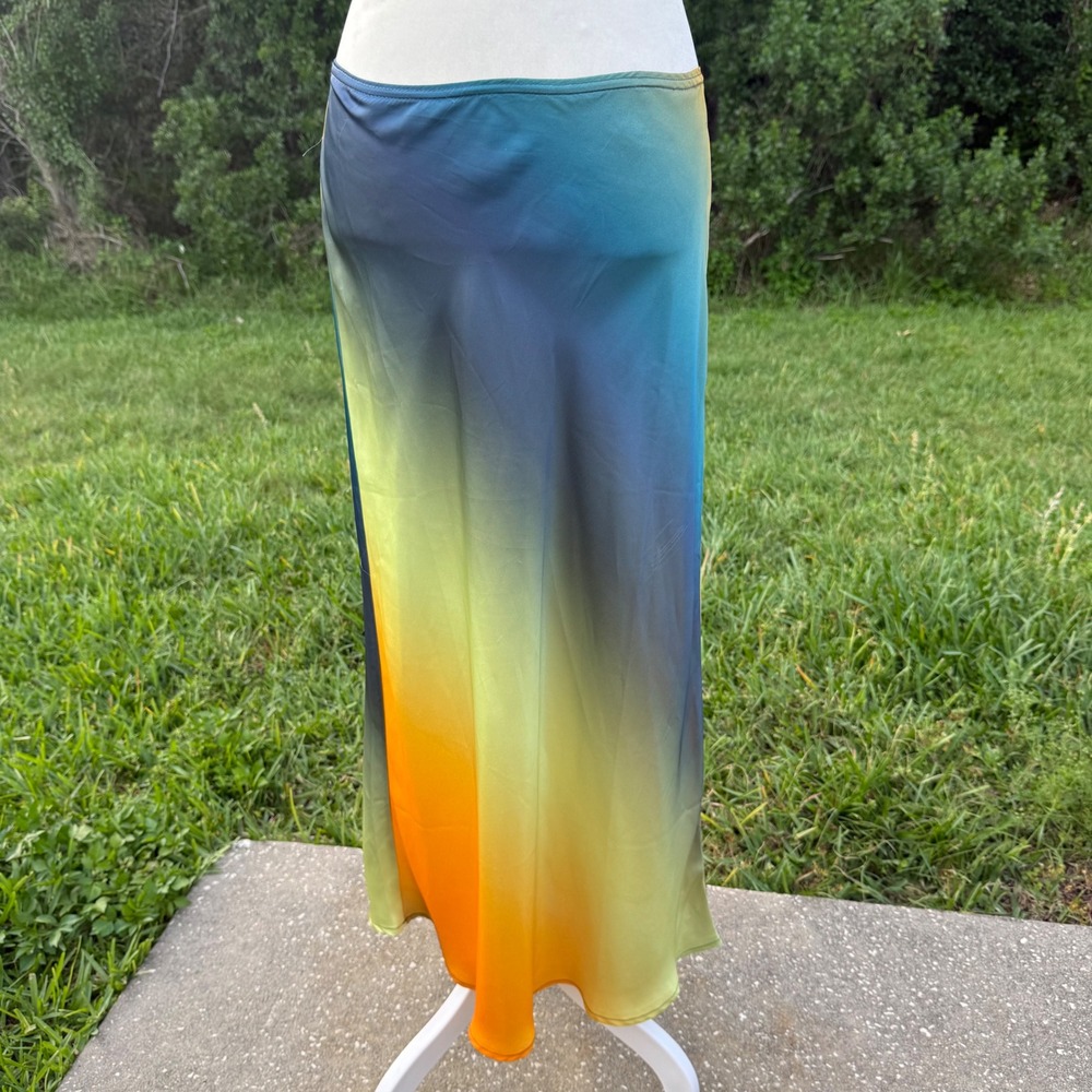 Unbranded Maxi Skirt Womens M Multicolor Prarie Boho Ombre Gradient Satin Spring